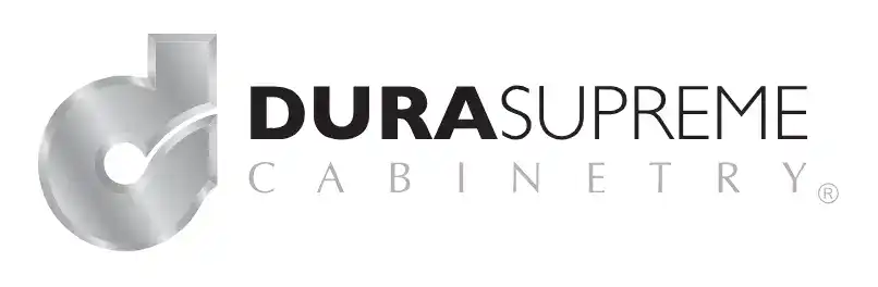 DuraSupreme Cabinetry logo with metallic silver "d" emblem and bold black wordmark for custom cabinets and millwork