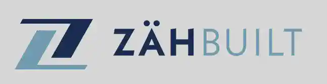 Blue and teal ZähBuilt logo on light gray background representing custom cabinet and interior design brand