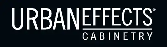 Urban Effects Cabinetry white logo on dark background for custom cabinets and cabinet design branding